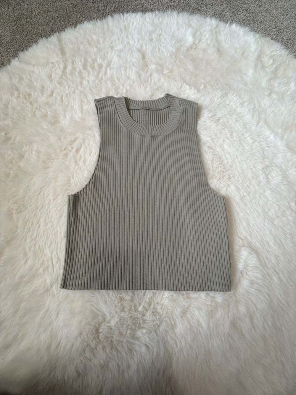 Aerie Olive Green Ribbed Knit Crew Neck Tank Top Size S